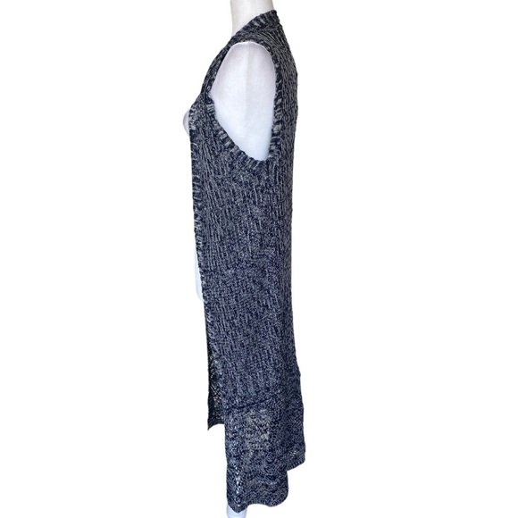 Moral‎ Fiber Cardigan Small Open Front Duster Blue Cream Crochet Lightweight - Picture 3 of 15